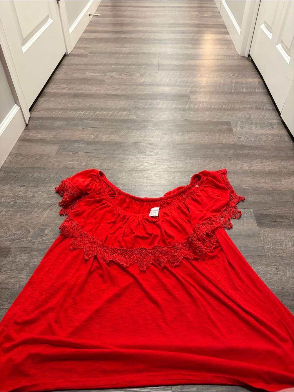 Terra & Sky Bright Red Off-Shoulder Ruffle Tunic